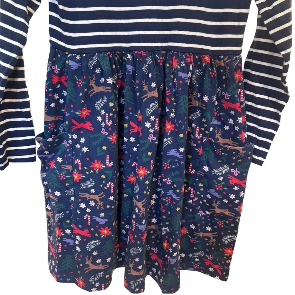 Hanna Andersson Navy Holiday Reindeer Christmas Theme Girls Dress Size 10